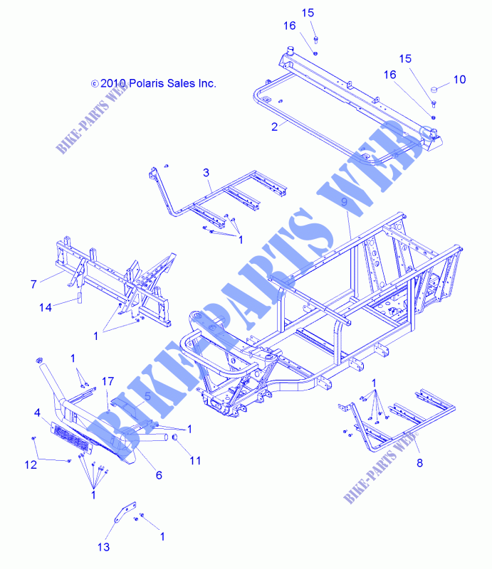 CHASSIS, FRAME AND FRONT BUMPER   R11RC08GA/GH/FA/FH (49RGRFRAME11EV) for Polaris RANGER EV 4X4/INTL 2011