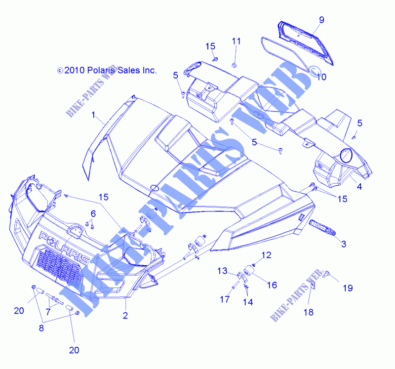 HOOD, DASH AND GRILL   R11RC08GA/GH/FA/FH (49RGRHOOD11EV) for Polaris RANGER EV 4X4/INTL 2011