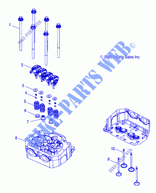 CYLINDER HEAD AND VALVES   R09HH68/HY68 ALL OPTIONS (4999202259920225D14) for Polaris RANGER 4X4 700 EFI ALL OPTIONS 2009
