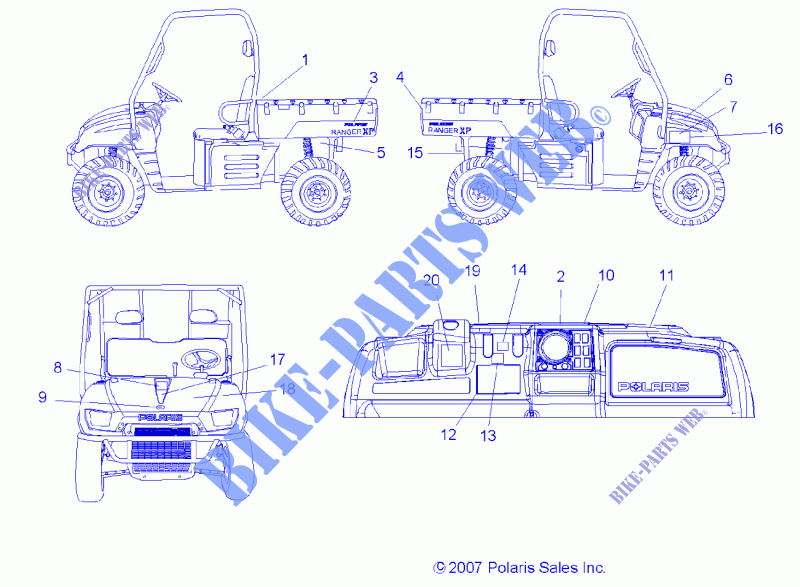 DECALS   R08RH68 ALL OPTIONS (49RGRDECALSS087004X4) for Polaris RANGER 4X4 700 EFI/XP ALL OPTIONS 2008