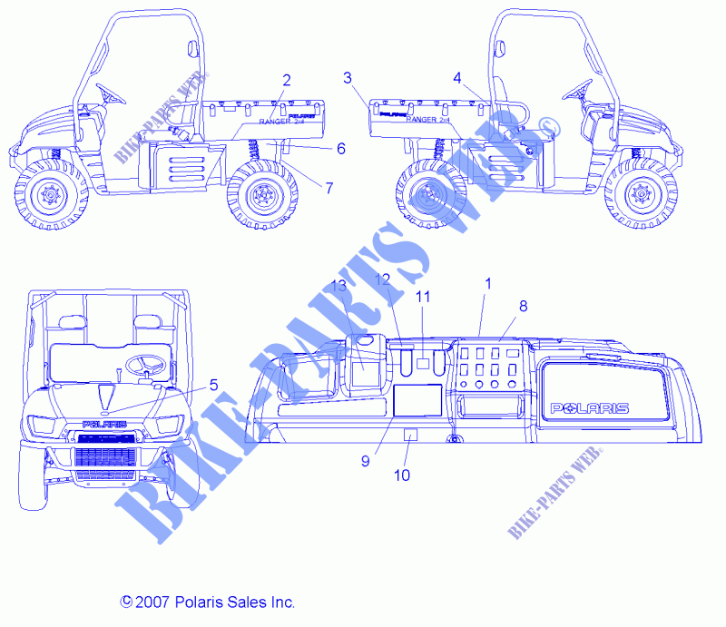 DECALS   R08RB50AA (49RGRDECALSS082X4) for Polaris RANGER 500 2X4 2008