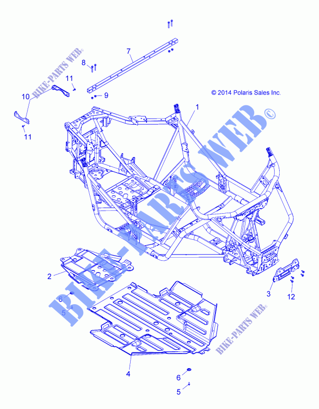 CHASSIS, MAIN FRAME AND SKID PLATE   Z15VBE87FK/JK (49RGRFRAME15RZR900) for Polaris RZR 900 60 INCH EPS INTL 2015