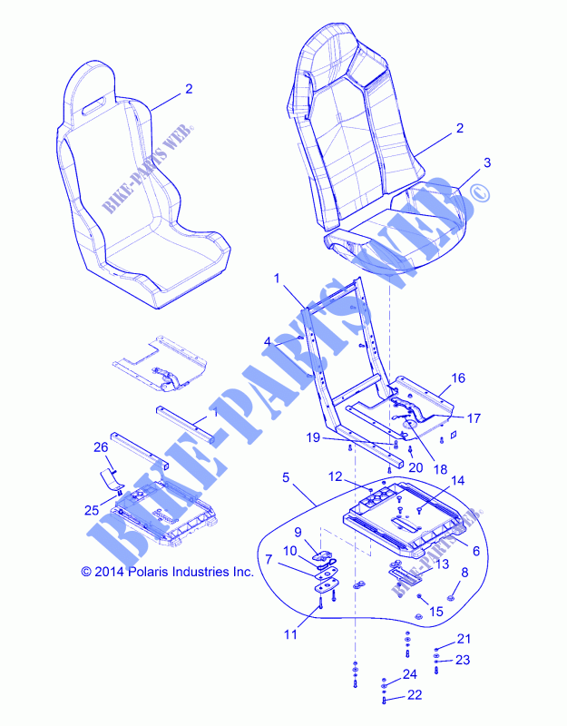 SEAT ASM. AND SLIDER   Z15VDE99AT/AL/AV/AW/LP/EW/AO/AP/AZ/K99AA/AU (49RGRSEAT151000) for Polaris RZR RS1 2018