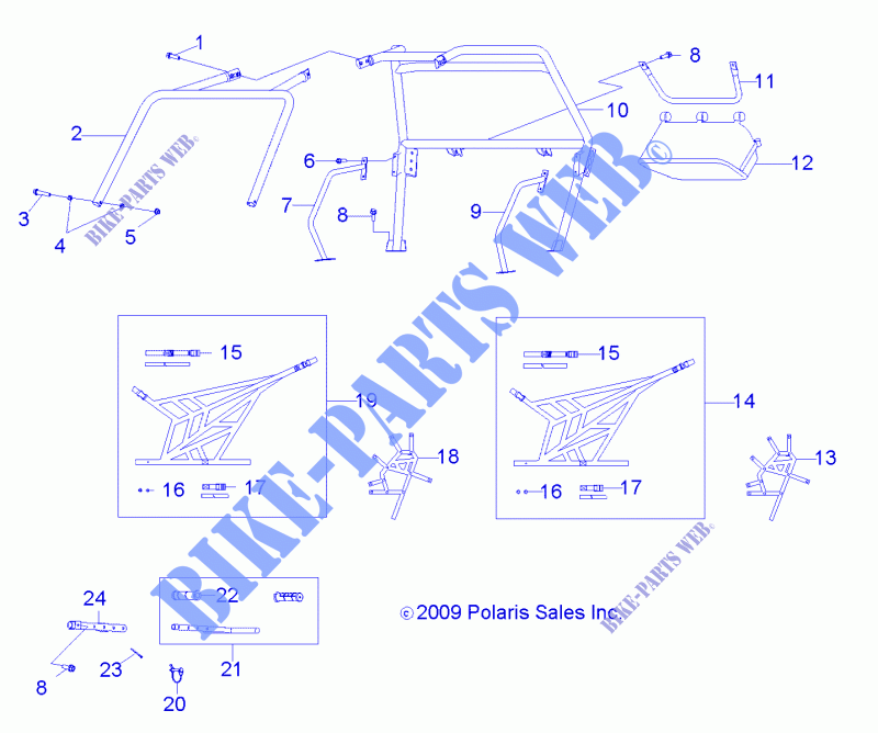 CHASSIS, CAB FRAME AND SIDE NETS   R14VA17AA/AB (49RGRCAB170) for Polaris RZR 170 2014