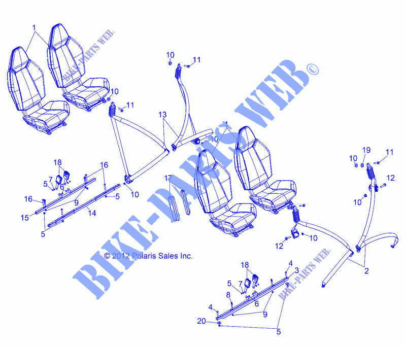 SEAT MOUNTING AND BELTS   R13XE76AD/EAI (49RGRSEATMTG13RZR4) for Polaris RZR 4 800 EFI 2013