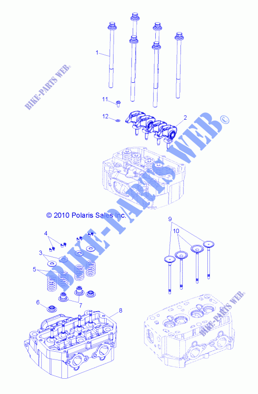 CYLINDER HEAD AND VALVES   R13VE76AD/AI/AW/7EAS/EAT (49RGRVALVE11RZRS) for Polaris RZR S 800 EFI 2013