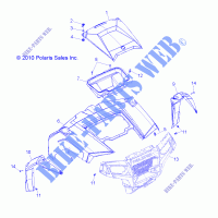 HOOD AND FRONT BODY WORK   R12VE76AB/AD/AE/AJ/AO (49RGRHOOD11RZRS) for Polaris RZR S 800 EFI 2012