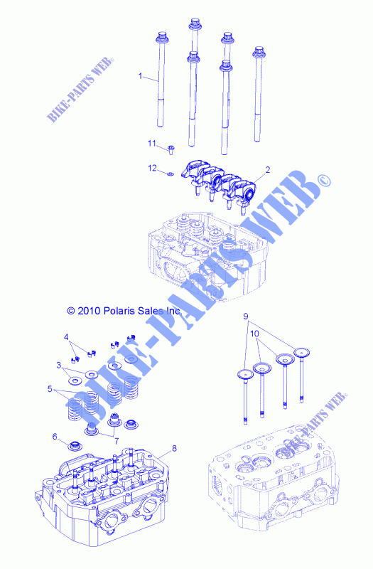 CYLINDER HEAD AND VALVES   R12VE76AB/AD/AE/AJ/AO (49RGRVALVE11RZRS) for Polaris RZR S 800 EFI 2012