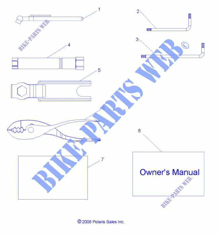 REFERENCES, TOOL KIT  AND OWNERS MANUAL   R11VM76FX (49RGRTOOL09RZRI) for Polaris RZR S EPS INTL 2011