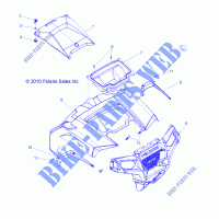 HOOD AND FRONT BODY WORK   R11VH76/VY76 ALL OPTIONS (49RGRHOOD11RZR) for Polaris RZR 800 EFI/EPS ALL OPTIONS 2011