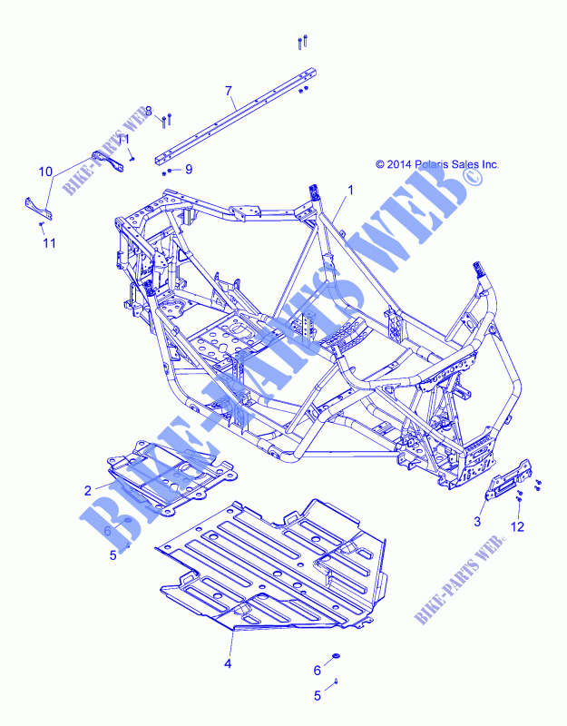 CHASSIS, MAIN FRAME AND SKID PLATE   Z16VBE87FR/NR/JR (49RGRFRAME15RZR900) for Polaris RZR RS1 2019