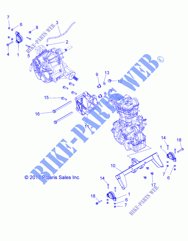 ENGINE, ENGINE AND TRANSMISSION MOUNTING   A14BH33AJ (49ATVENGINEMTG14325) for Polaris ACE 325 2014