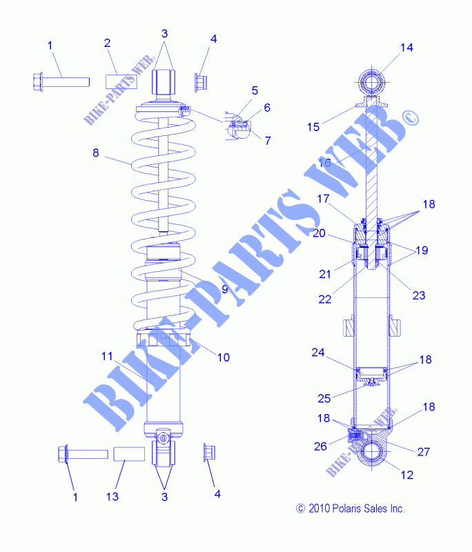 REAR SHOCK   S11BF8/BD8 ALL OPTIONS (49SNOWSHOCKREAR7043633) for Polaris RUSH 2011