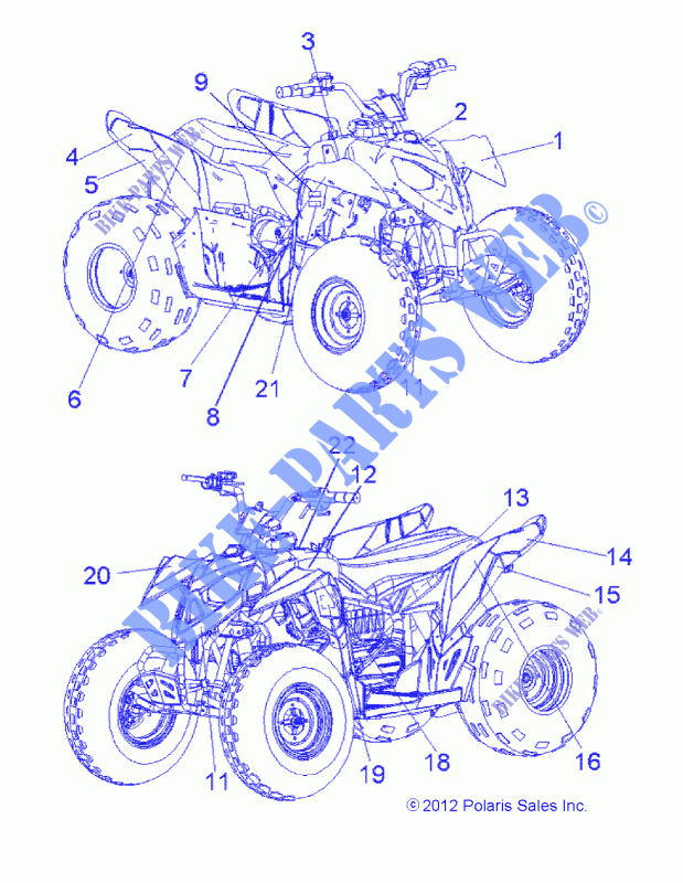DECALS   A13KA09AD/AF (49ATVDECALSS13OUT90) for Polaris OUTLAW 90 2013