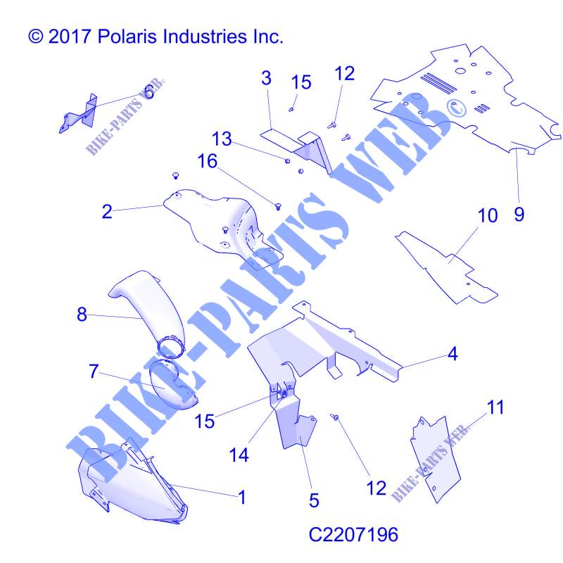 BODY PANELS / HEAT SHIELDS   A 17 01 C APPLIES TO 2015 2016 SPORTSMAN 850 1 UP MODELS AFTER SAFETY RECALL A 17 01 C HAS BEEN COMPLETED. (C2207196) for Polaris SPORTSMAN 850 SP 2016