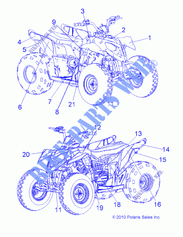 DECALS   A11KA09AB/AD (49ATVDECALSS09OUT90) for Polaris OUTLAW 90 2011