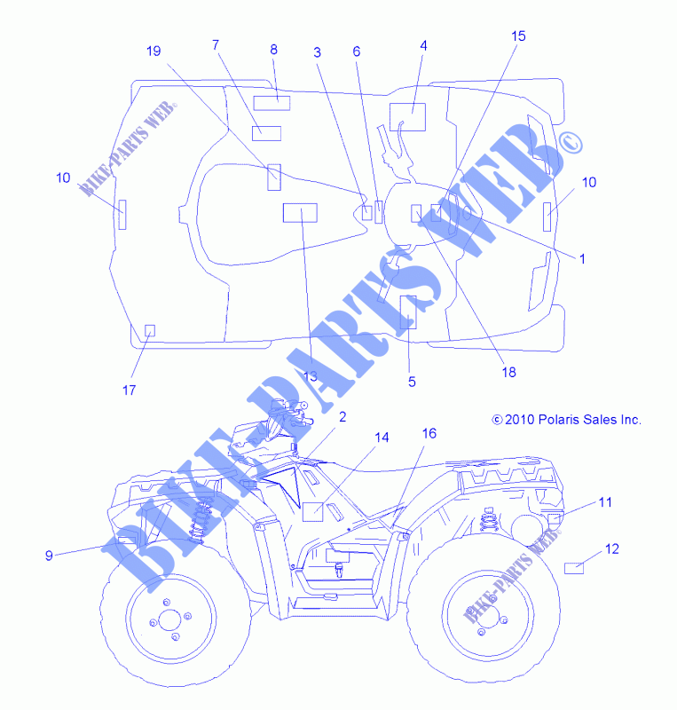 DECALS   A11ZX55AB/AK/AL/AT/AW/AX (49ATVDECALSS11SPEPS550) for Polaris SPORTSMAN EPS 550 2011