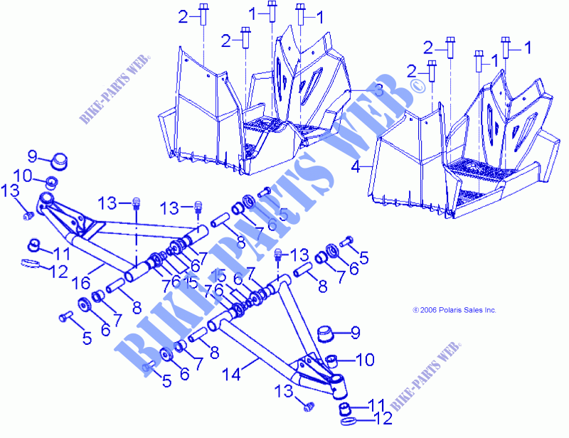 CHASSIS, A ARM AND FOOTREST   A09KA09AB/AD (49ATVSUSPFRT08OUT90) for Polaris OUTLAW 90 2009
