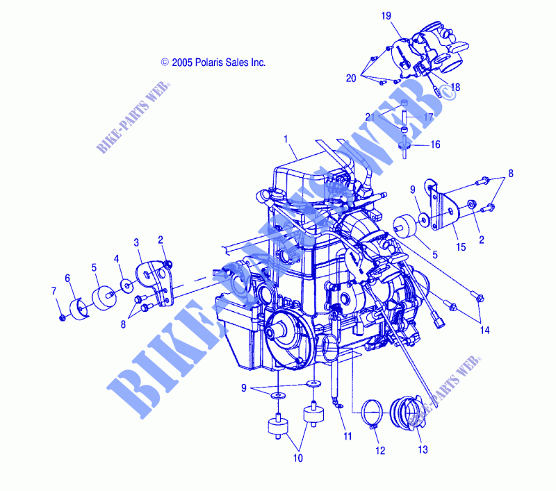 ENGINE MOUNTING   A06MH76AL/AQ/AT/AX/AY/AZ (4999200299920029A12) for Polaris SPORTSMAN 800 EFI 2006