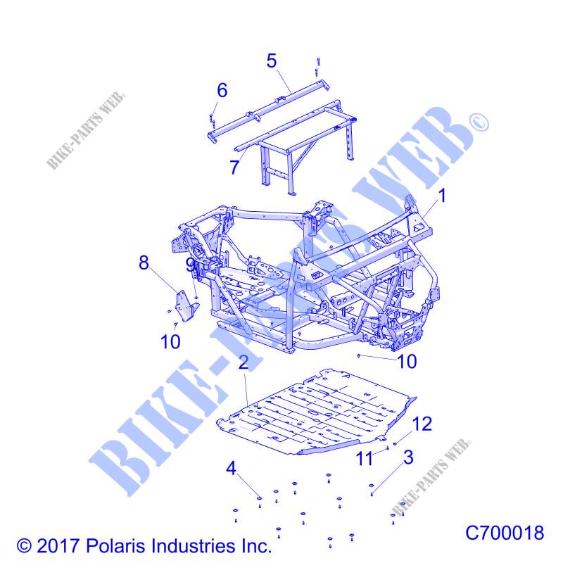 CHASSIS, MAIN FRAME AND SKID PLATES   R20RRU99/A/B (C700018) for Polaris RANGER 1000 NORTHSTAR FACTORY CHOICE 49S & 50S 2020