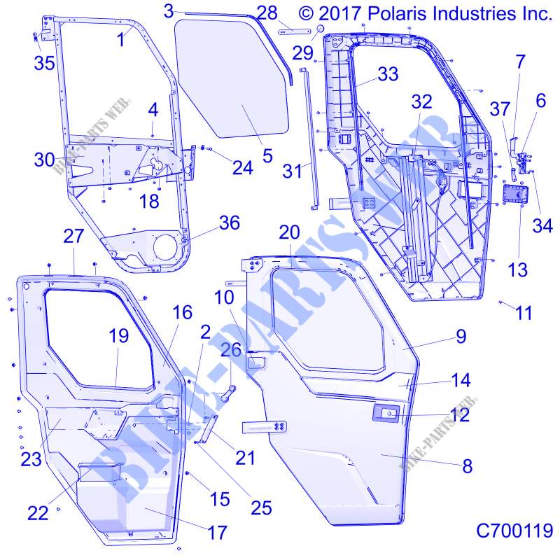 DOORS, WNDW, FRONT, FULL CRANK   R20RRU99/A/B (C700119) for Polaris RANGER 1000 NORTHSTAR FACTORY CHOICE 49S & 50S 2020