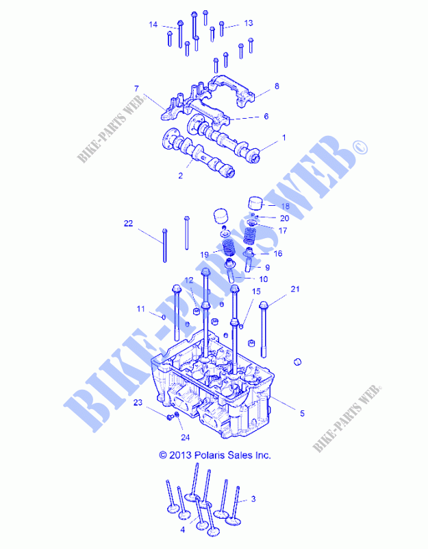 CYLINDER HEAD AND VALVES   R18RGE99FM/EFB/SCM/SCB/SFM/CCM (49RGRVALVE14RZR1000) for Polaris GENERAL 1000 EPS PREMIUM / DELUXE EDITION - EU / MD / TRACTOR 2018