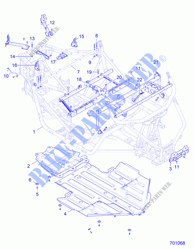 CHASSIS, MAIN FRAME AND SKID PLATE   Z19VAA87A2/E87AK/AR/AA (701068) for Polaris RZR 900 50 INCH 2019