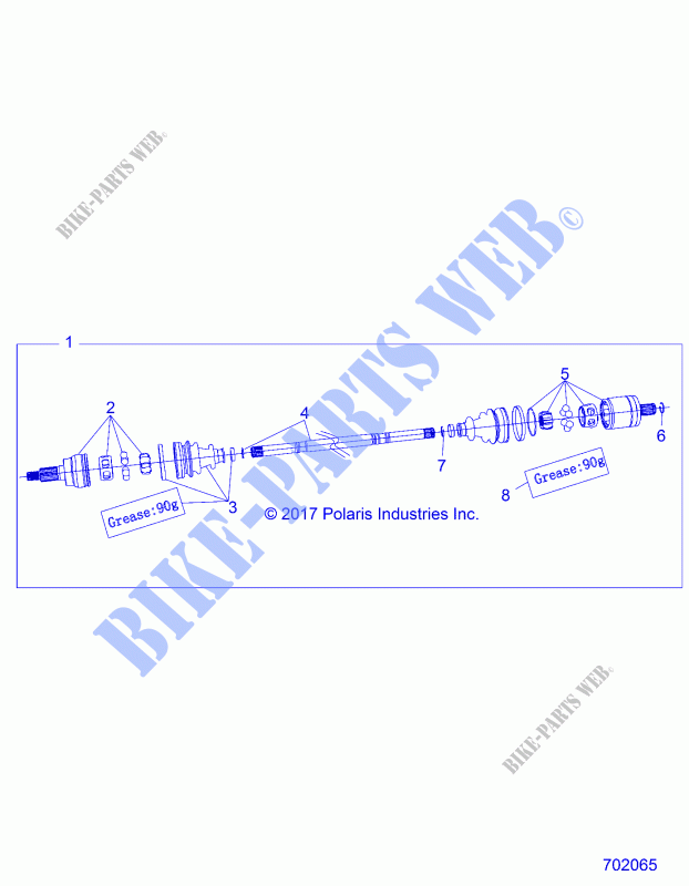 DRIVE TRAIN, FRONT HALF SHAFT   Z18VCE87BK/BU/BR/LU (702065) for Polaris 	RZR S4 900 EPS 4 SEAT 2018