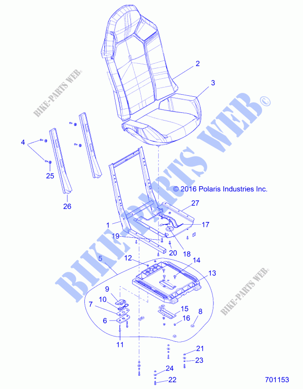 SEAT ASM. AND SLIDER   Z18VCE87BK/BU/BR/LU (701153) for Polaris 	RZR S4 900 EPS 4 SEAT 2018