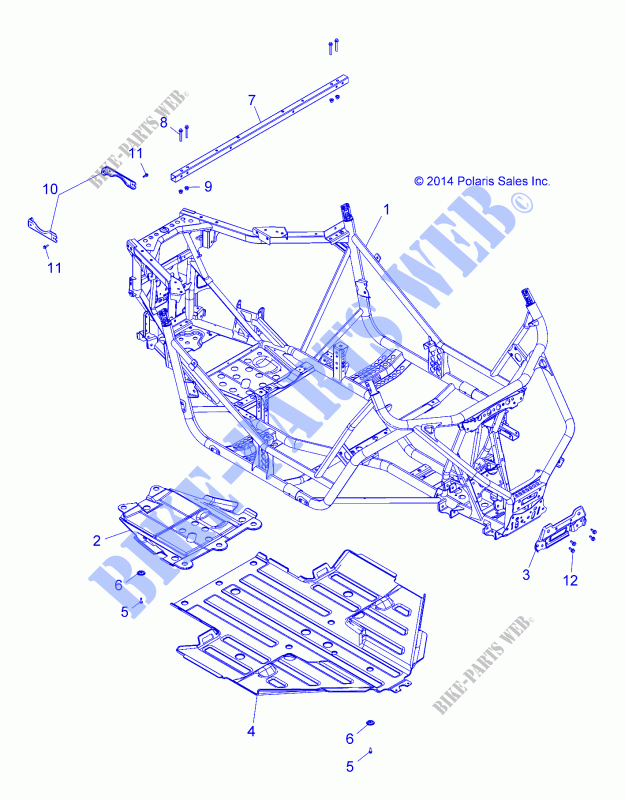 CHASSIS, MAIN FRAME AND SKID PLATE   Z16VBE87FR/NR/JR (49RGRFRAME15RZR900) for Polaris RZR 900 60 INCH EPS EU 2016      
