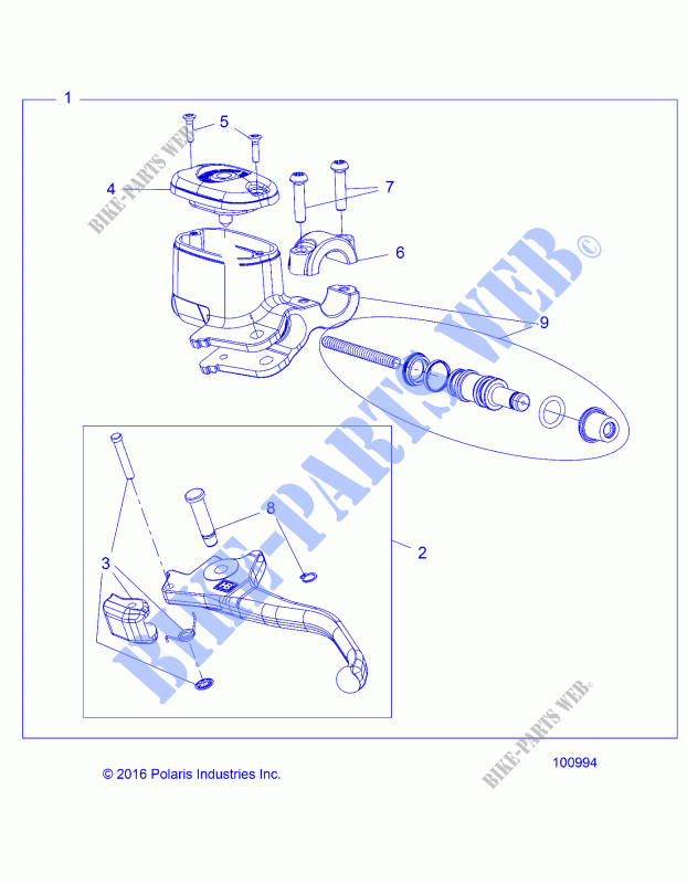 BRAKES, FRONT BRAKE LEVER AND MASTER CYLINDER   A21S6E57A1/3A1 (100994) for Polaris SPORTSMAN 570 6X6 2021