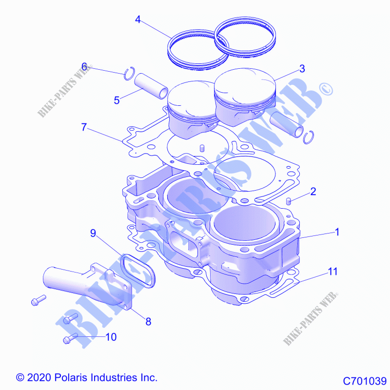 ENGINE, CYLINDER AND PISTON   Z21NAR99AN/BN (C701039) for Polaris RZR XP 1000 TRAILS & ROCKS 2021