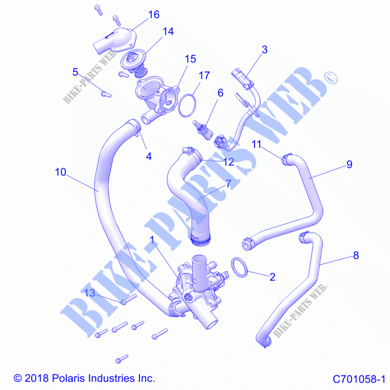 ENGINE, WATERPUMP AND BYPASS   Z21P4E92AE/AN/BE/BN/L92AL/AT/BL/BT (C701058 1) for Polaris RZR TURBO S 4 2021