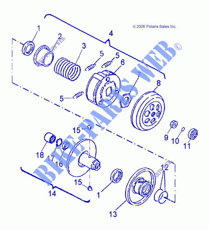 DRIVE TRAIN, SECONDARY CLUTCH   A15YAK05AD/AF (49ATVSECONDARY07OTLW90) for Polaris OUTLAW 50 2015