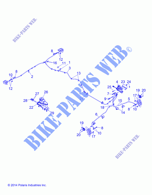 BRAKE LINES AND MASTER CYLINDER   D151DPD1AJ/2D/1L/1M/2M (49BRUTUSBRAKELINE15) for Polaris BRUTUS HD PTO 2015
