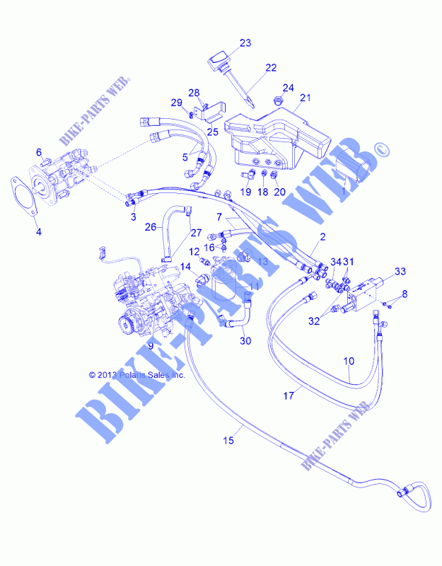 DRIVE TRAIN, HYDROSTAT MOUNTING AND LINES   R141D9JDA/2D9JDA (49BRUTUSHYDROSTAT13) for Polaris RANGER 900 DIESEL HST / DELUXE 2014