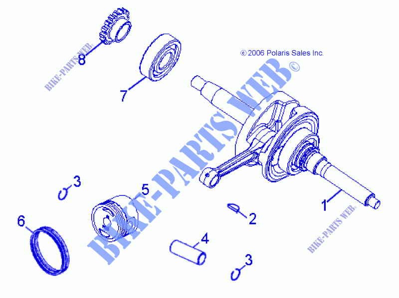 ENGINE, CRANKSHAFT AND PISTON   A14KA05AD/AF (49ATVCRANKSHAFT07PRED50) for Polaris OUTLAW 50 2014