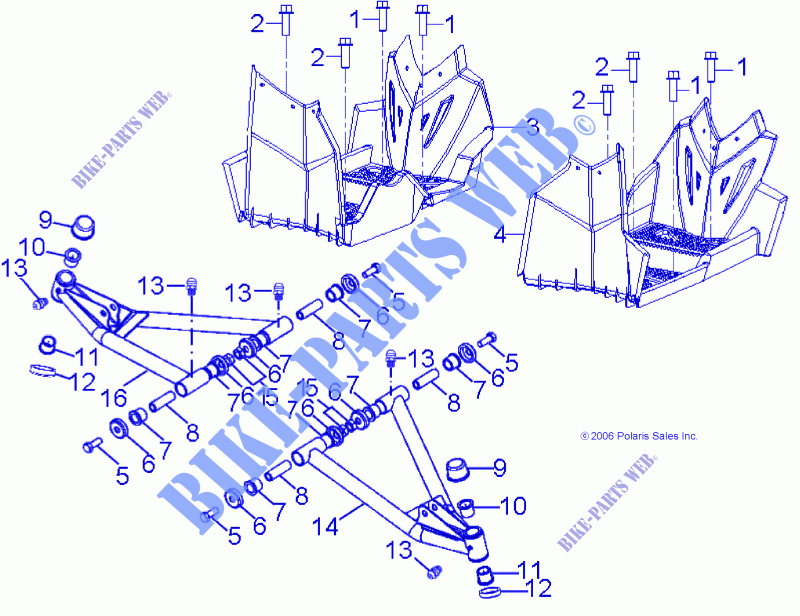 CHASSIS, A ARM AND FOOTREST   A14KA09AD/AF (49ATVSUSPFRT08OUT90) for Polaris OUTLAW 90 2014