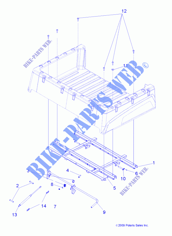 BED BOX MOUNTING   R13RC08GA/GH/FA/FH (49RGRBOXMOUNTING10) for Polaris RANGER 48V EV MIDSIZE/INTL 2013