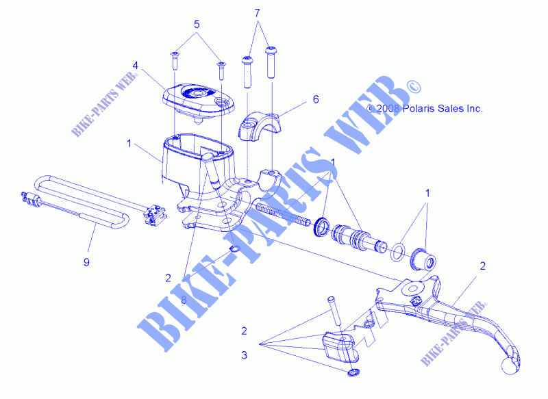 FRONT BRAKE BRAKE LEVER AND MASTER CYLINDER   A14GH9EFW (49ATVMCLH09SPXP550) for Polaris SCRAMBLER 1000 XP HO EPS INTL 2014